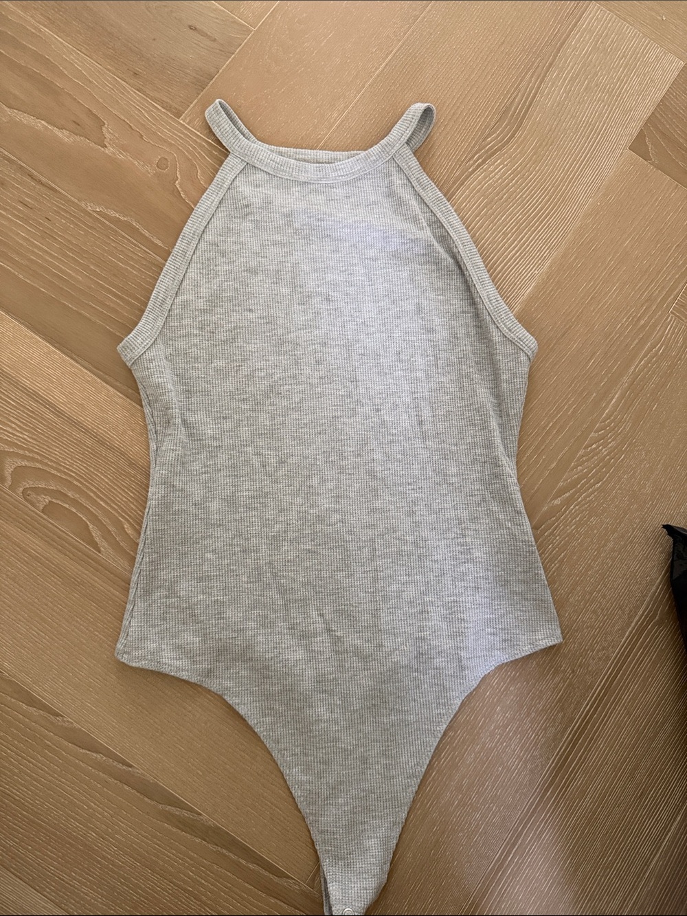 AE Ribbed Halter One-Piece Bodysuit Thong - Light Gray